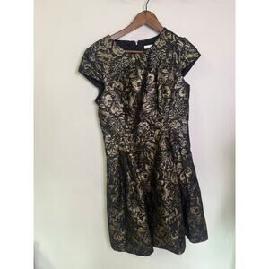 Sandra Darren Black Gold Metallic Brocade Cocktail Party Dress Size 10